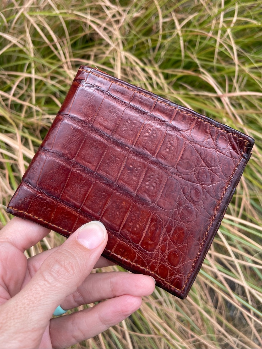 Lucchese Mens Genuine Crocodile Leather Bifold Wallet Exotic Western Brown USA